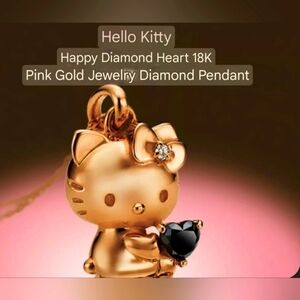 Hello Kitty Happy Diamond Heart 18K Pink Gold Jewelry Diamond Pendant